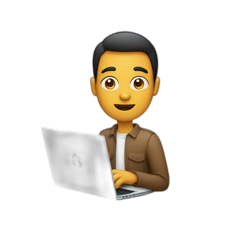 man holding mac laptop  emoji
