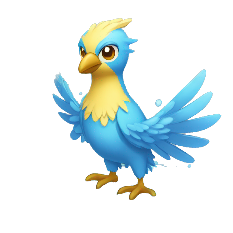Wet Fantasy legendary blue bird water-type-Hydro-Phoenix-avian Fakemon full body emoji
