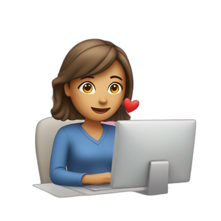 Woman at computer with hearts emoji