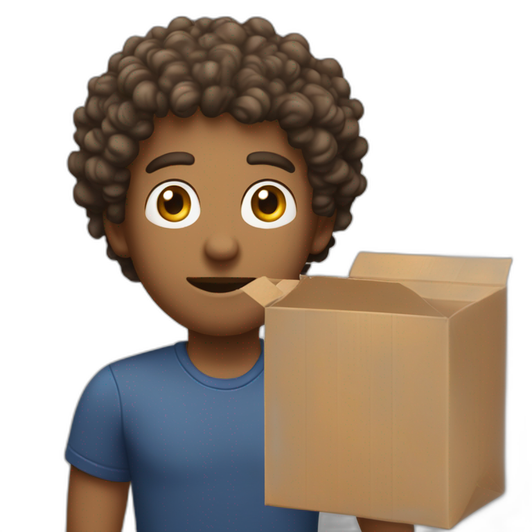 A white man with curly hair giving a package with the word “attention” written on it emoji