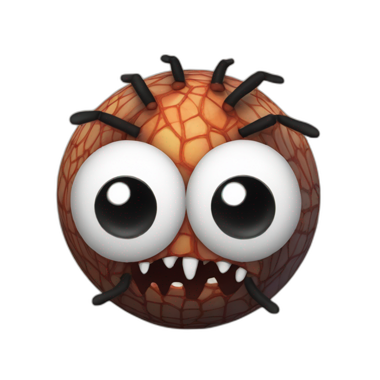 3d sphere with a cartoon Cave Spider skin texture with big stupid eyes emoji