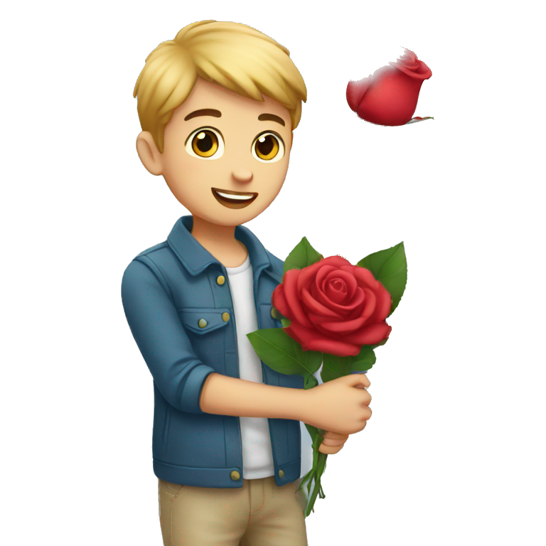 Boy giving rose emoji