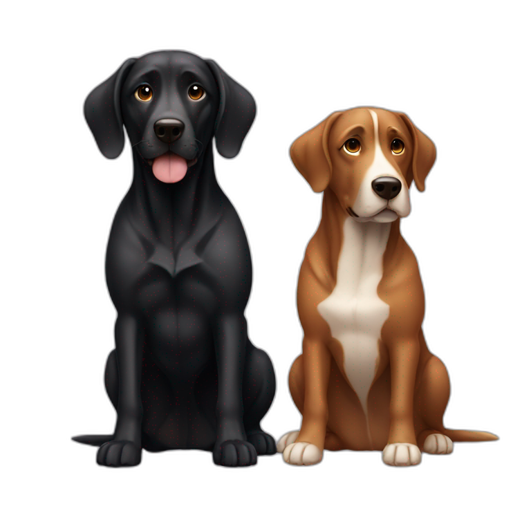 Big black dog and small Brown dog with big up ears emoji