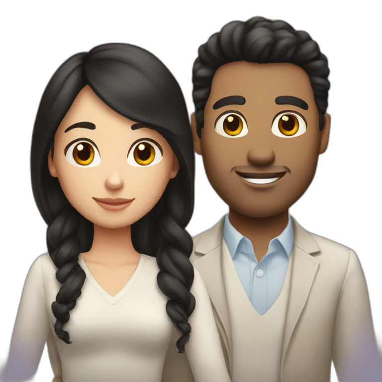 Husband and wife black hair white skin tone  emoji