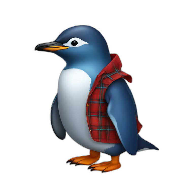 Blue penguin in a red tartan shirt emoji