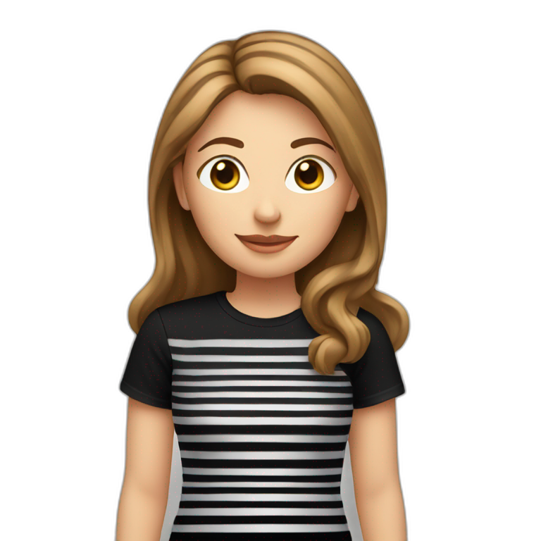 light brown hair woman black stripy t-shirt emoji