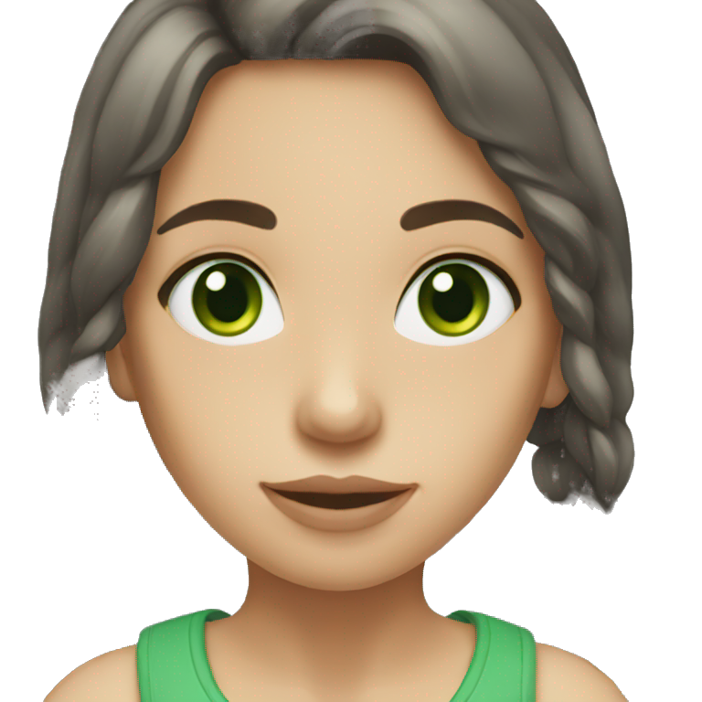 Girl with dark brown long hair and green eyes emoji