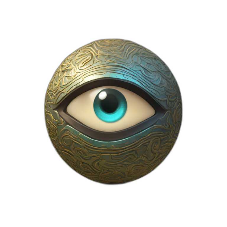 3d sphere with a cartoon Vex skin texture with Eye of Horus emoji