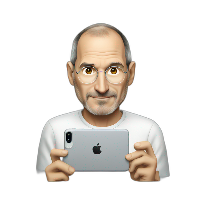 steve jobs using an iphone emoji