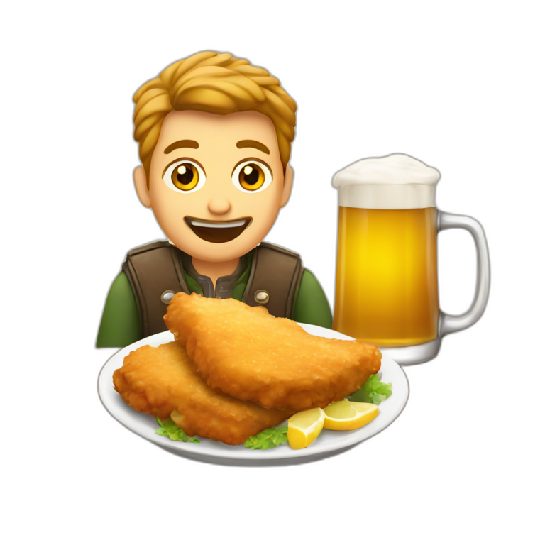 german eating schnitzel and drinking beer emoji
