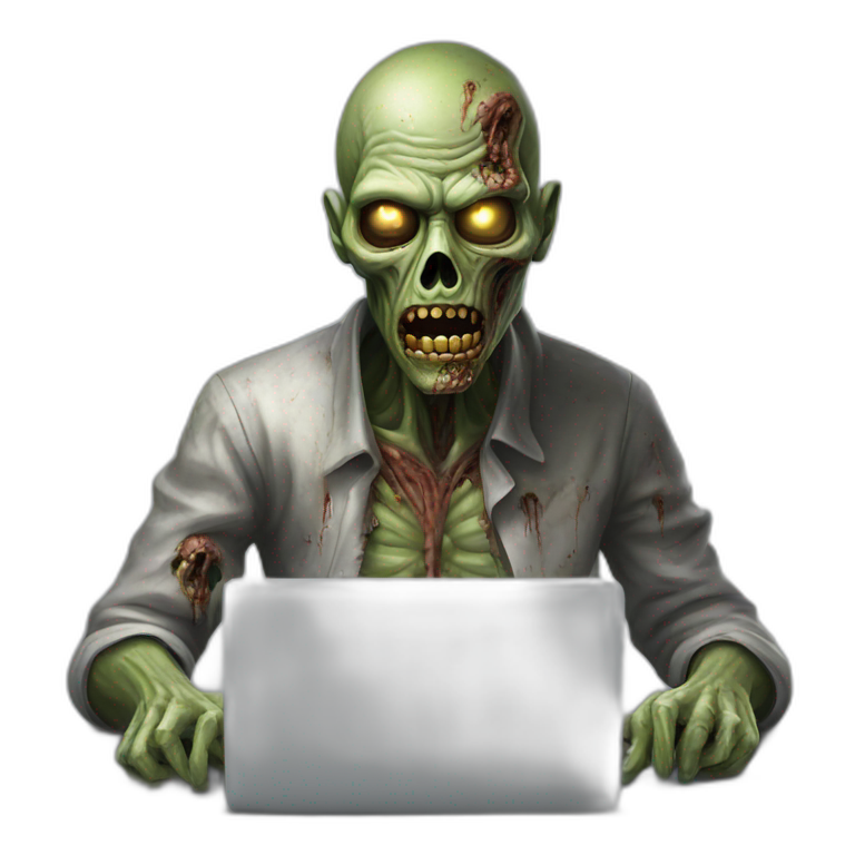 zombie coding on a laptop hyperrealistic emoji