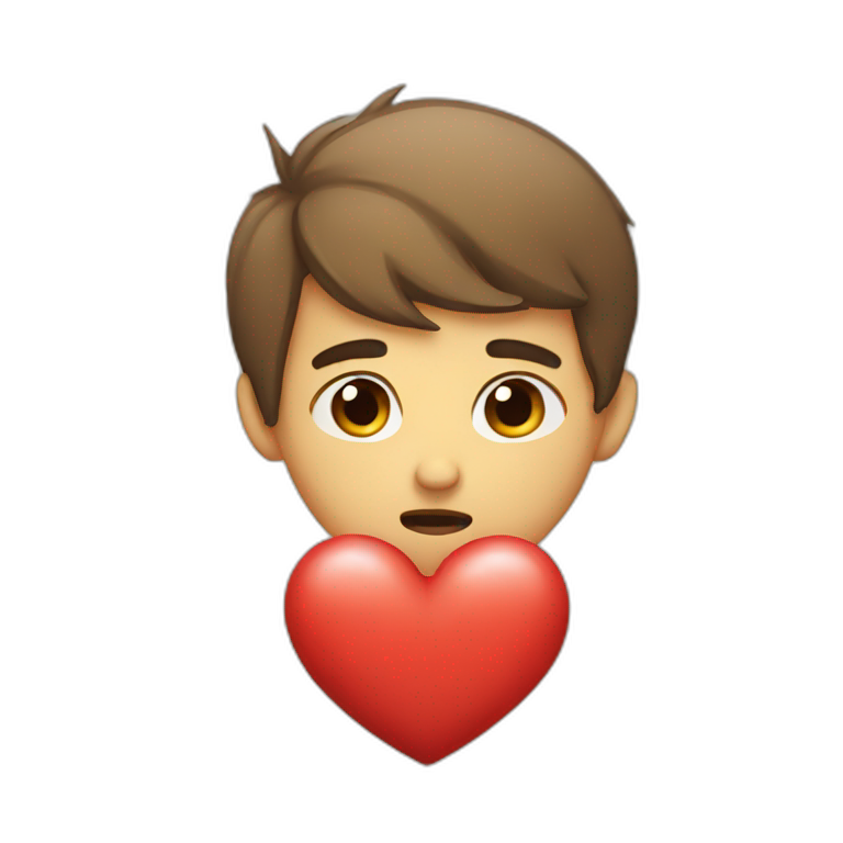 sad boy giving heart emoji
