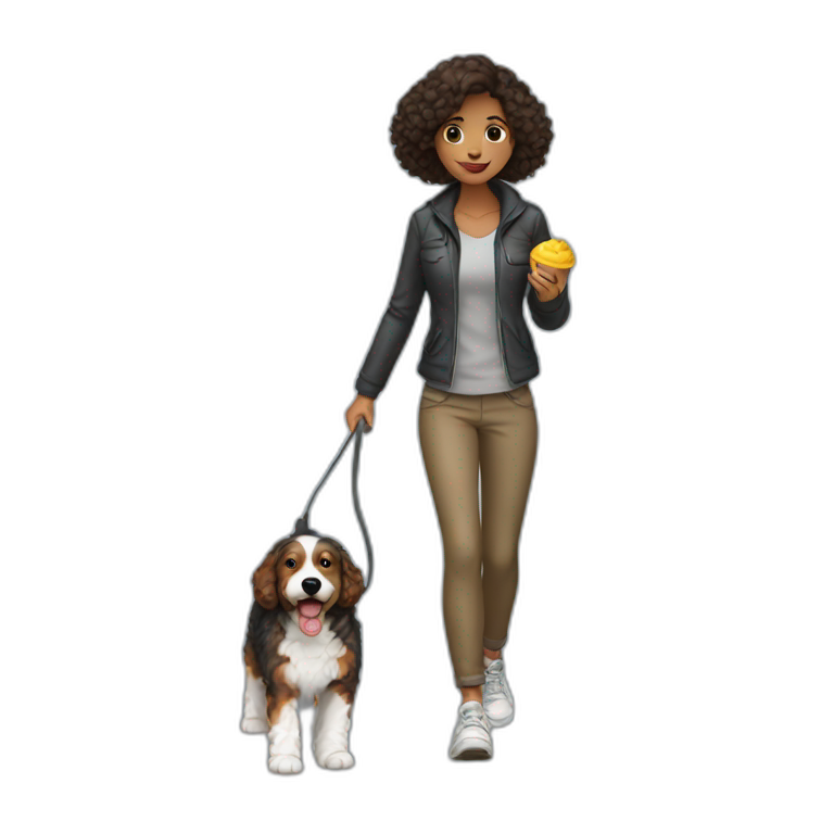 woman walking a mini bernedoodle emoji