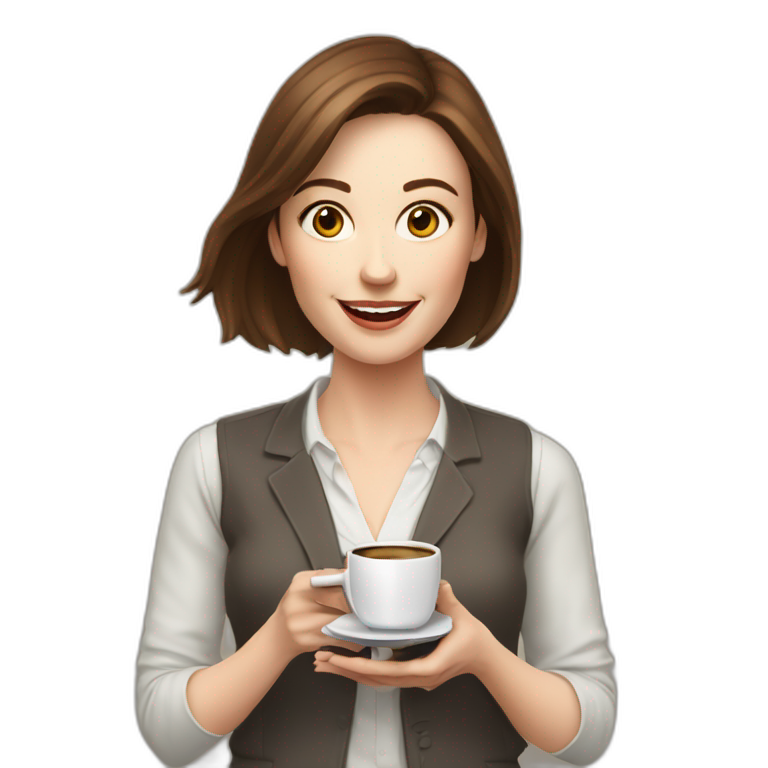 woman with brown hair and pale skin juggling with coffee cups and mini laptops portrait emoji