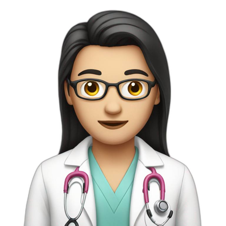 Long black straight hair doctor in pink undershirt white coat over  emoji