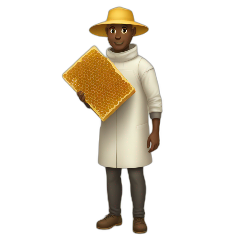Bald head tall black man beekeeper holding honeycomb full body emoji