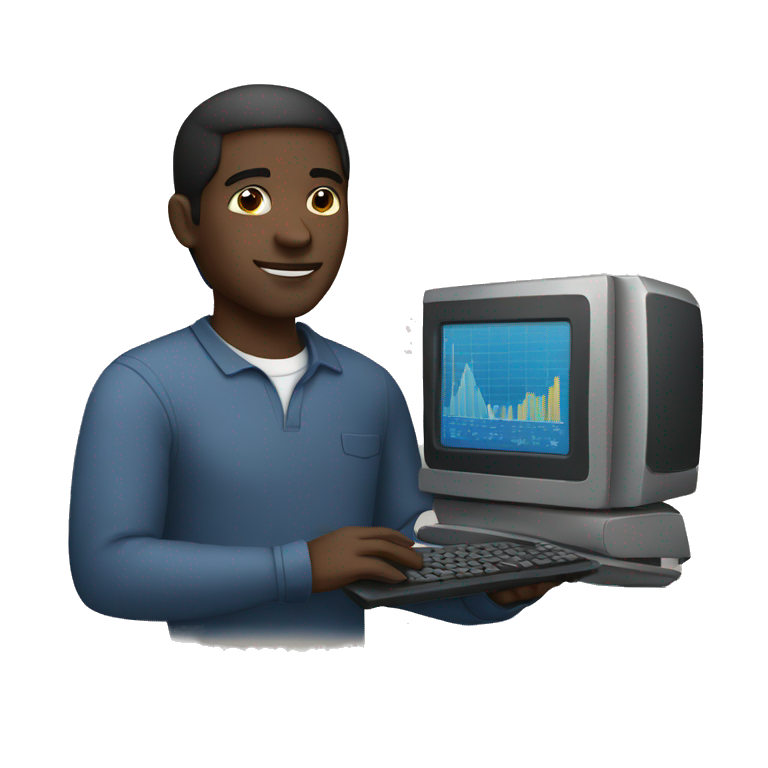 Black man holding a computer with charts  emoji