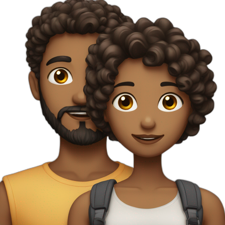 girl with curly long brown hair and her boyfrind with blaack beard emoji