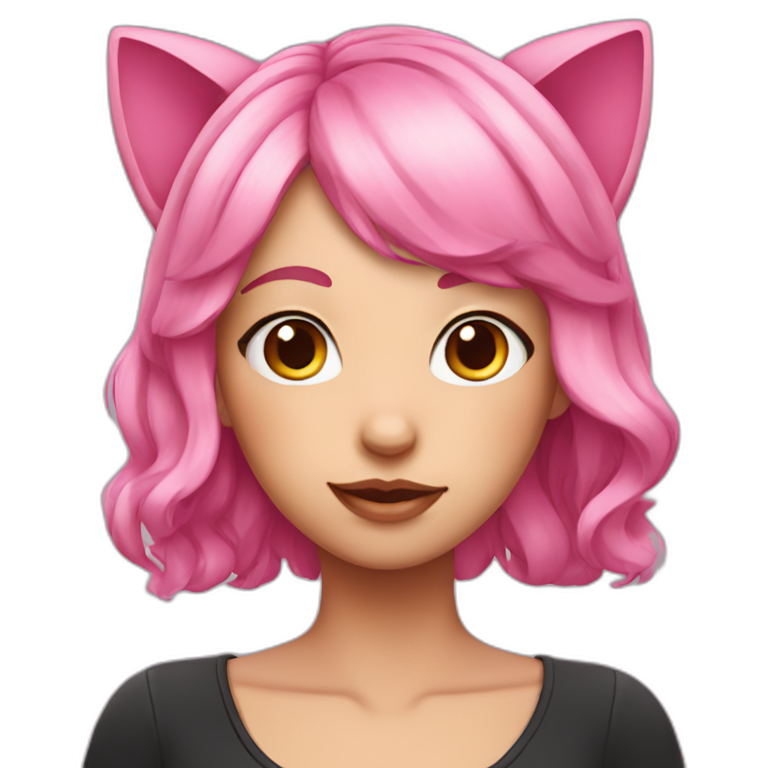Pink Hair Girl with Cat ears and pink eyes emoji