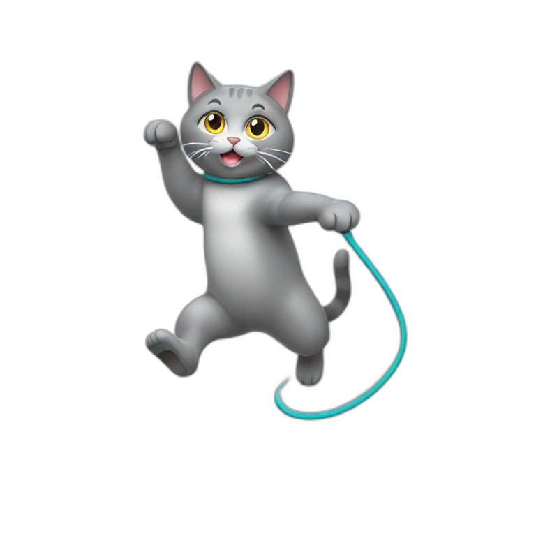 grey cat jumping rope emoji