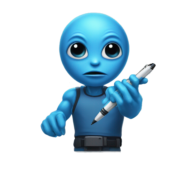 Blue alien with a pen el max emoji