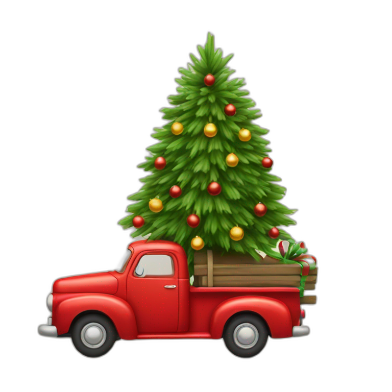 little red truck haulinga christmastree emoji