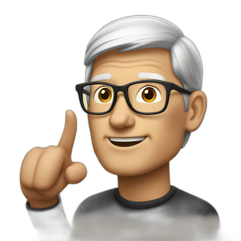 Tim Cook looking left and pointing left emoji