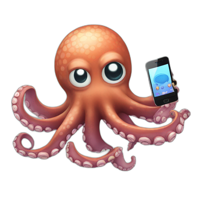 Octopus talking with smartphone emoji