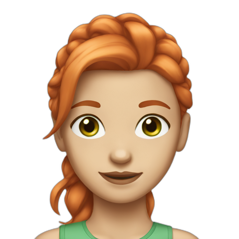 Girl with light tone skin green eyes red hair smiling emoji