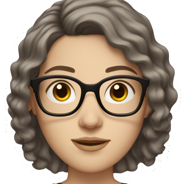 woman with pale skin, dark brown wavy hair and glasses emoji