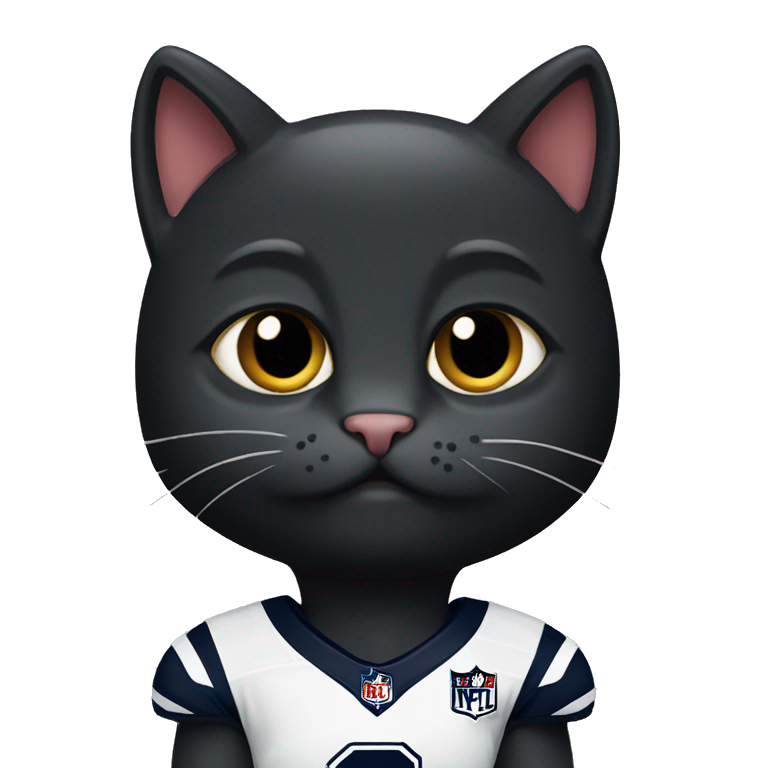 black cat wearing New England Patriots Jersey emoji AI Emoji Generator