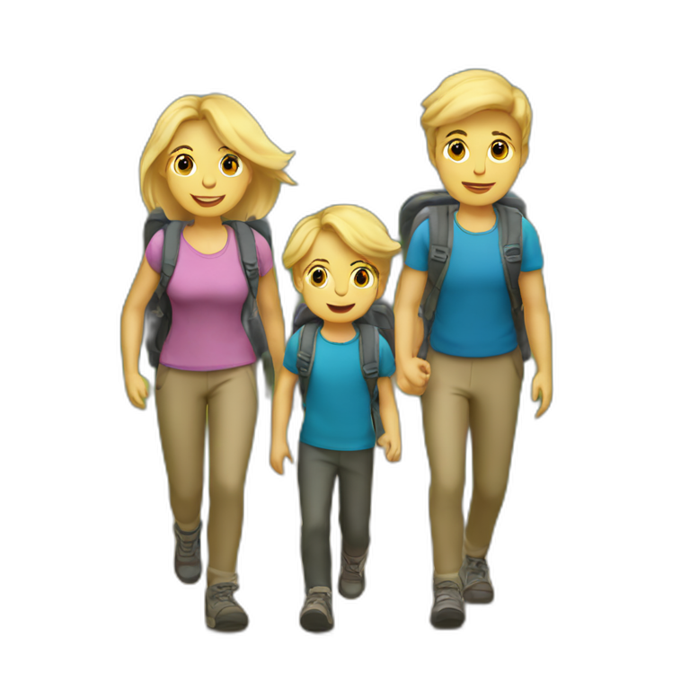 Mom hiking with two kids boys blond hair emoji