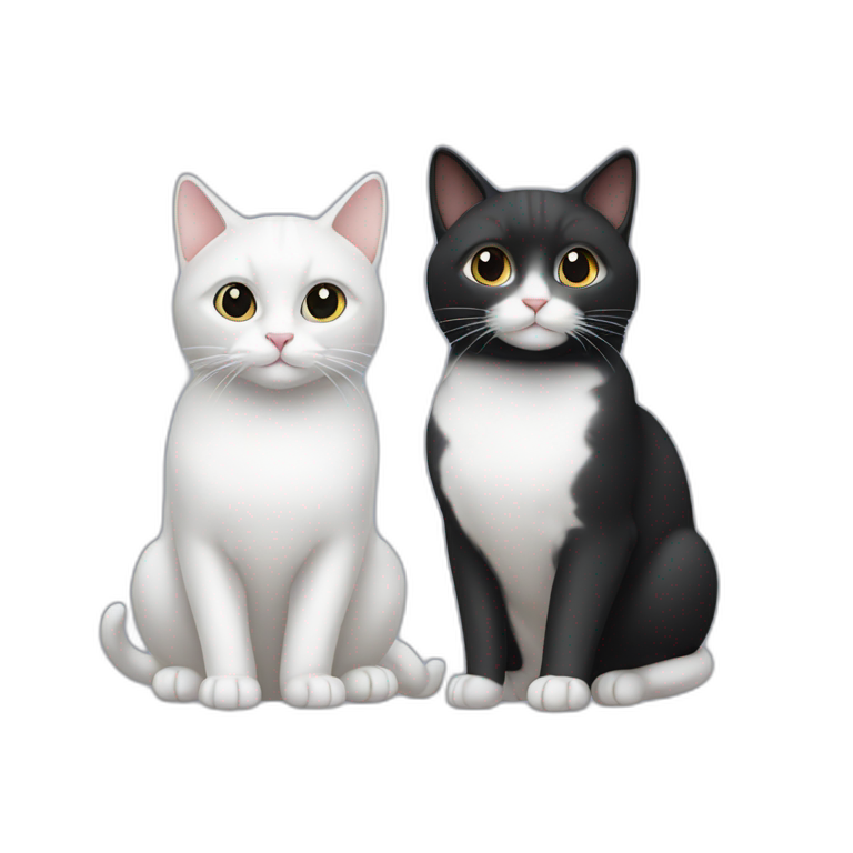 two cats, one white, black one black, black, white emoji