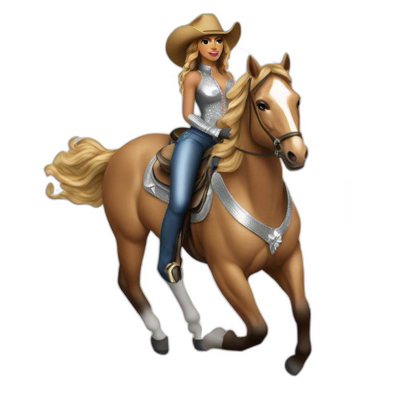 Beyoncé wear in silver cowboy  riding a discoball horse emoji