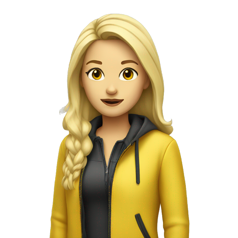 blonde girl black eyes in yellow jacket emoji