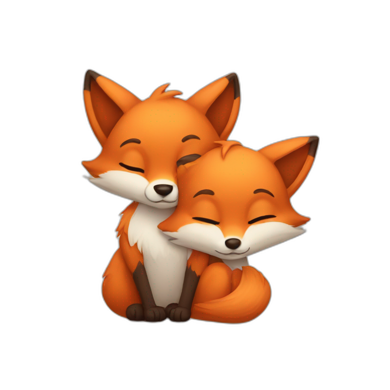 Two different foxes cuddling emoji