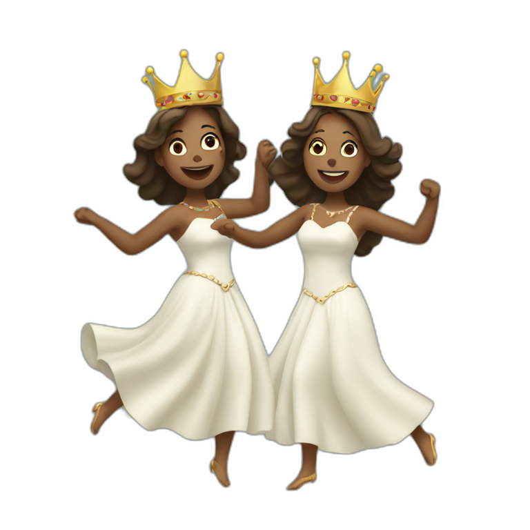 two women dancing with crowns emoji