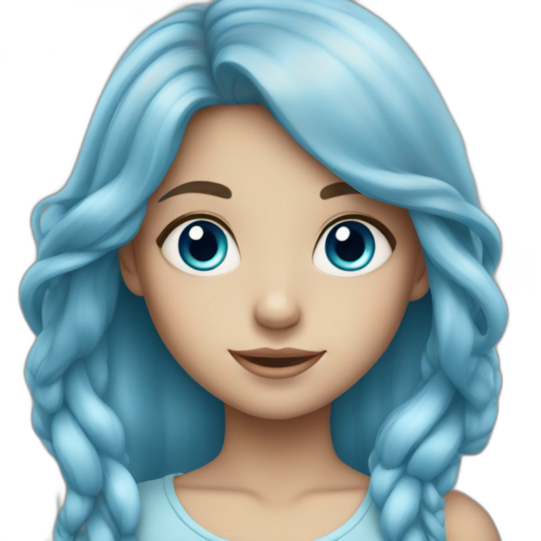 A young girl with long light blue hair and blue eyes. emoji