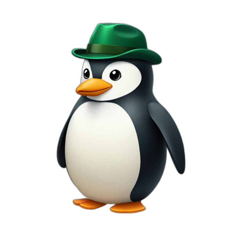 penguin with a dark green peaky flat cap hat emoji