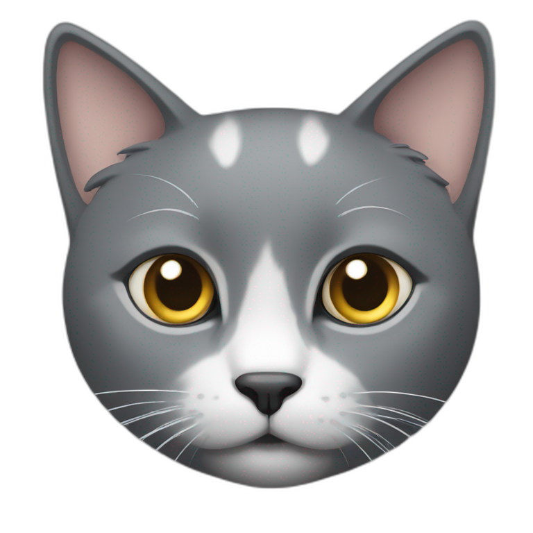 a grey cat with a white spot on its nose is playing emoji