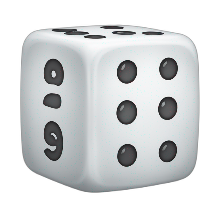 white dice with numbers 5, 3 and 4 on the faces emoji