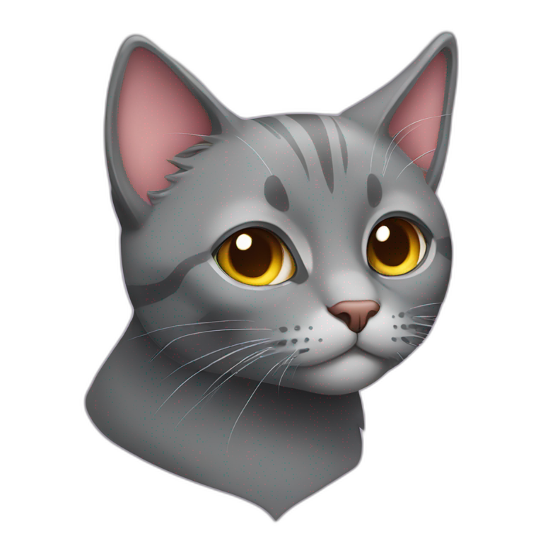 grey cat with big heart emoji