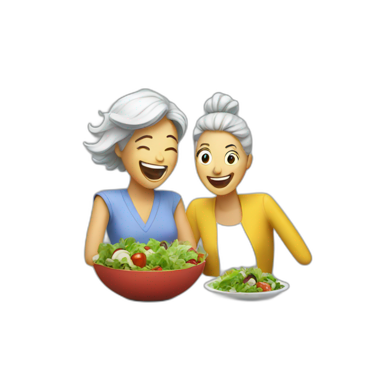salad laughing alone with woman emoji