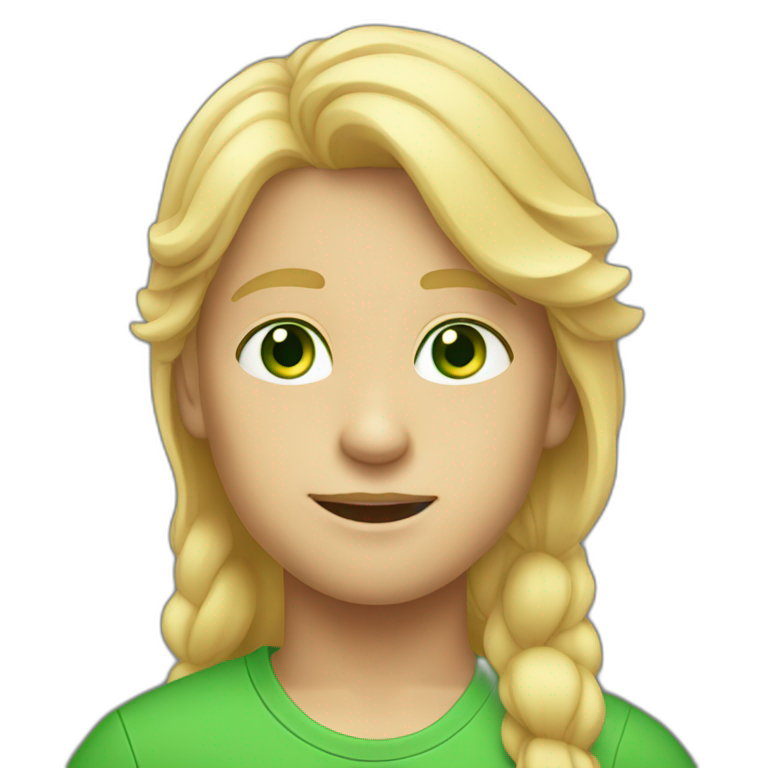 boy with blond hair bright skin and green eyes wear raiboal tshirt emoji