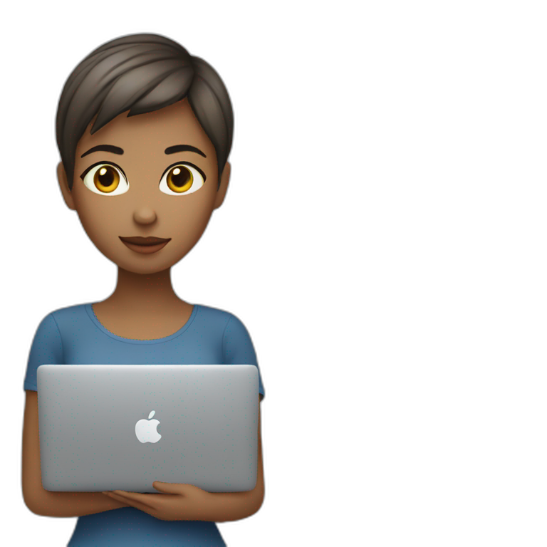 girl with short hair using a MacBook to work emoji