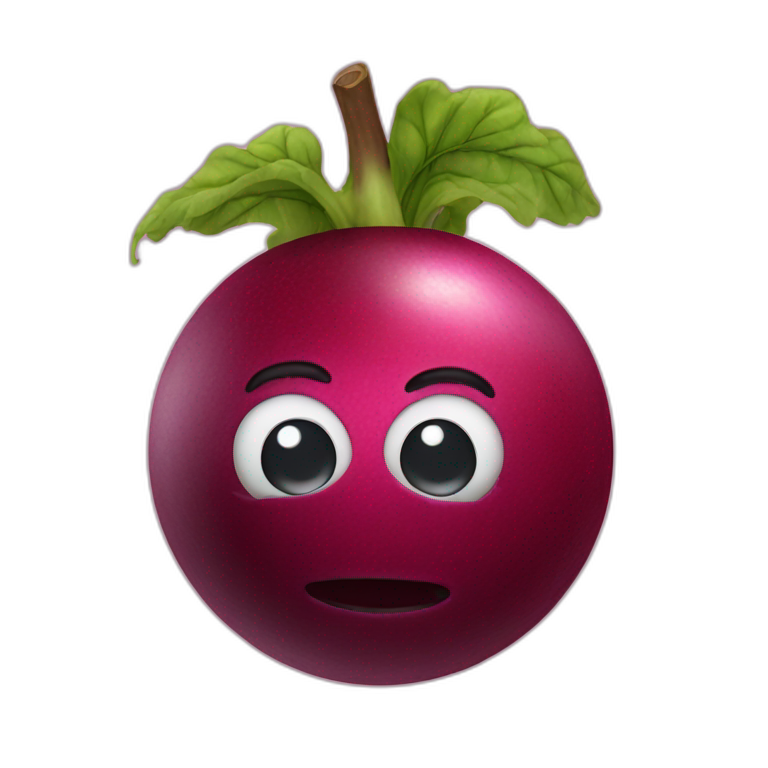3d sphere with a cartoon beetroots texture with big confident eyes emoji