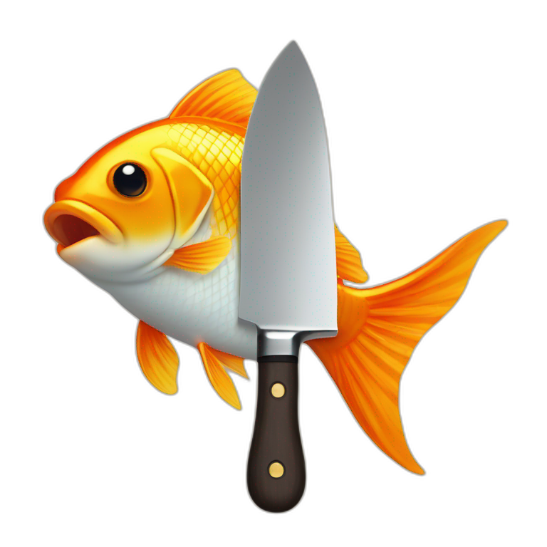 gold fish holding knife emoji