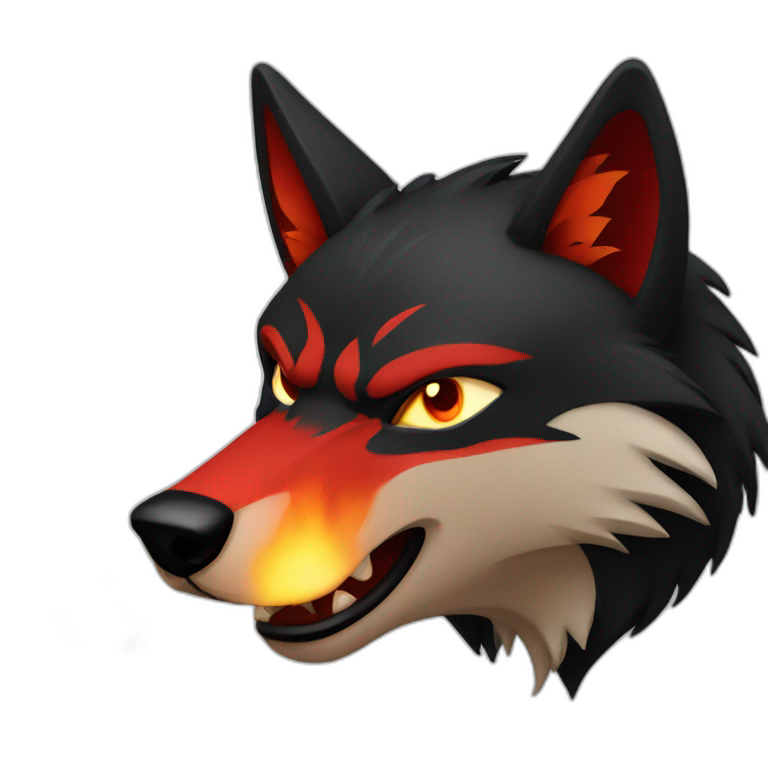 Red and black  Wolf mad face and fire  emoji
