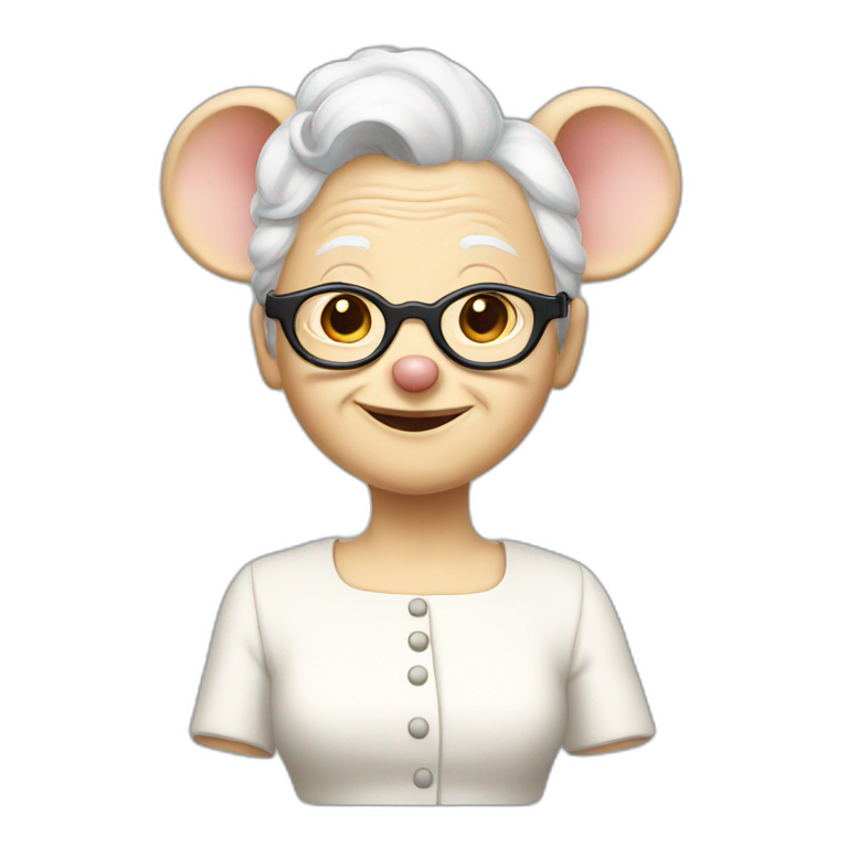 old jerry mother mouse with spectacles and white hair and white dress emoji