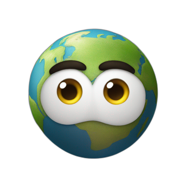 3d sphere Earth with a cartoon uttermost skin texture with big confident eyes emoji